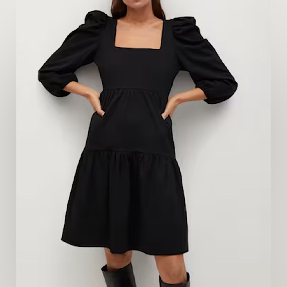 Mango Puffed Shoulder Dress